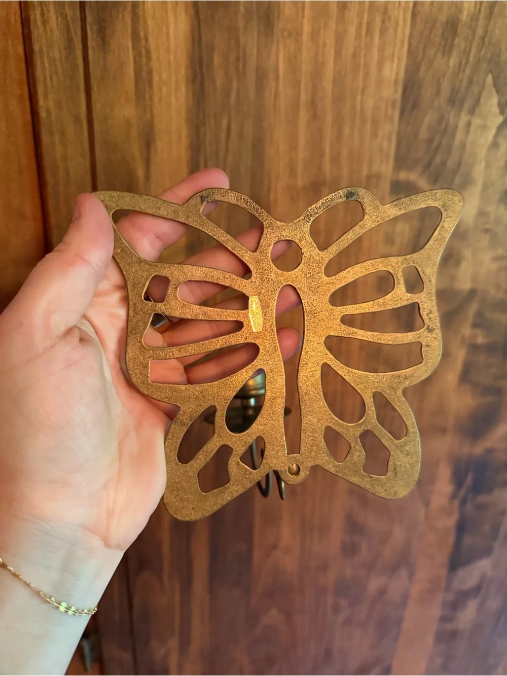Vintage Brass Butterfly Wall Sconce Candle Holder Pair